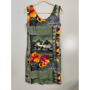 Vintage Jams World Womens Hawaiian Sheath Tank Dress Size 9/M Floral Hibiscus